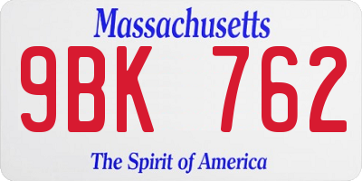 MA license plate 9BK762