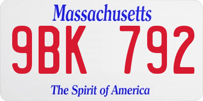 MA license plate 9BK792