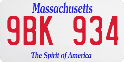 MA license plate 9BK934