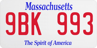 MA license plate 9BK993