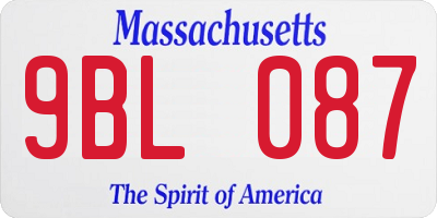 MA license plate 9BL087