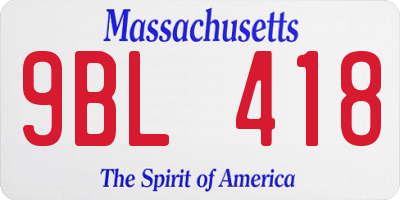 MA license plate 9BL418