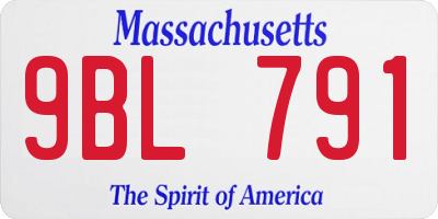 MA license plate 9BL791