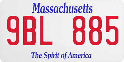 MA license plate 9BL885