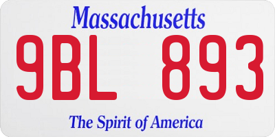 MA license plate 9BL893