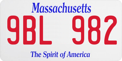MA license plate 9BL982