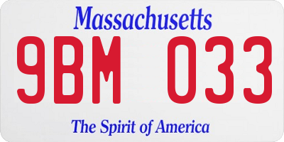 MA license plate 9BM033