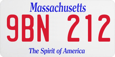 MA license plate 9BN212