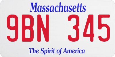 MA license plate 9BN345
