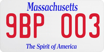 MA license plate 9BP003