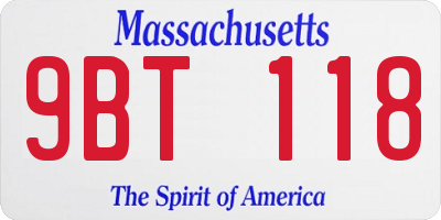 MA license plate 9BT118