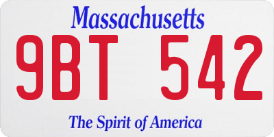 MA license plate 9BT542