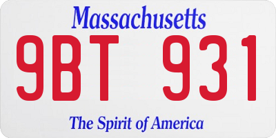 MA license plate 9BT931