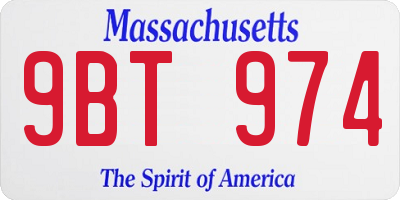 MA license plate 9BT974