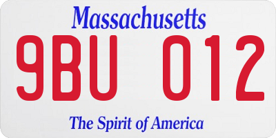 MA license plate 9BU012