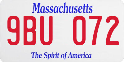 MA license plate 9BU072