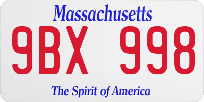 MA license plate 9BX998