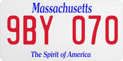 MA license plate 9BY070
