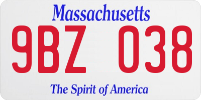 MA license plate 9BZ038