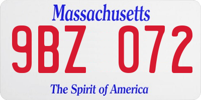 MA license plate 9BZ072