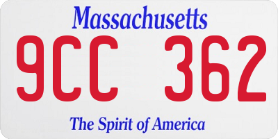 MA license plate 9CC362