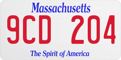 MA license plate 9CD204