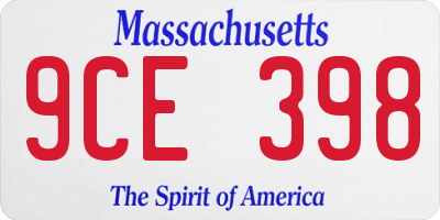 MA license plate 9CE398