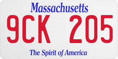 MA license plate 9CK205