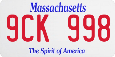 MA license plate 9CK998