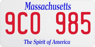 MA license plate 9CO985