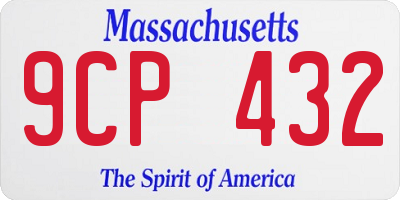 MA license plate 9CP432