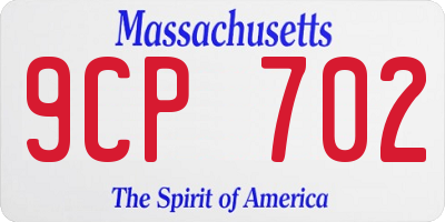 MA license plate 9CP702