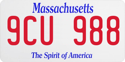 MA license plate 9CU988
