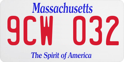 MA license plate 9CW032