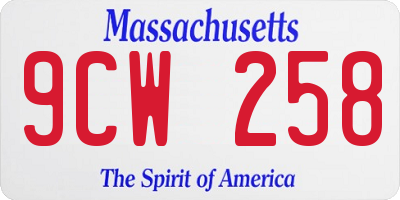 MA license plate 9CW258