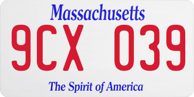 MA license plate 9CX039