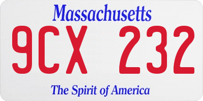 MA license plate 9CX232