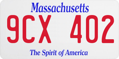 MA license plate 9CX402