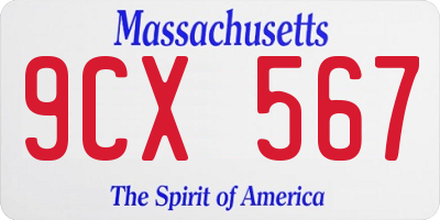 MA license plate 9CX567