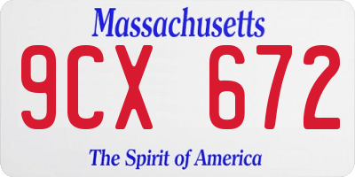 MA license plate 9CX672