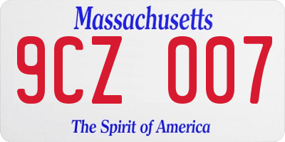 MA license plate 9CZ007