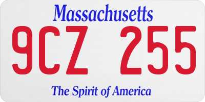 MA license plate 9CZ255