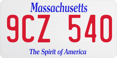 MA license plate 9CZ540