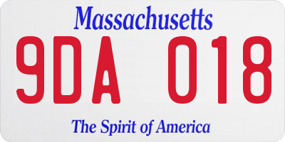 MA license plate 9DA018