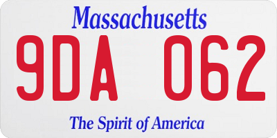 MA license plate 9DA062