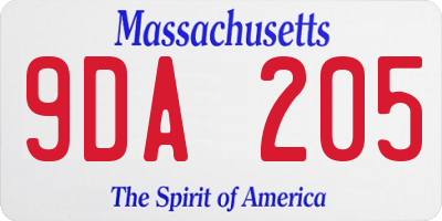 MA license plate 9DA205