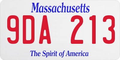 MA license plate 9DA213