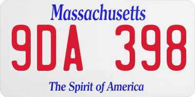 MA license plate 9DA398