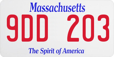 MA license plate 9DD203