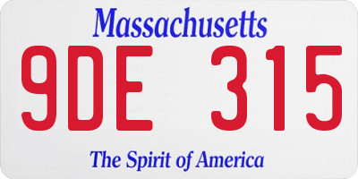 MA license plate 9DE315